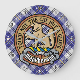 Relógio Grande Clan MacPherson Crest sobre Blue Dress Tartan