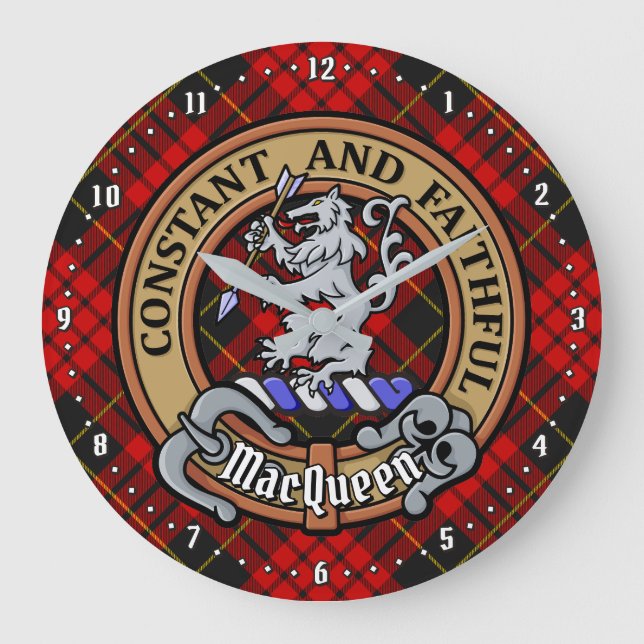 Relógio Grande Clan MacQueen Crest sobre Tartan (Frente)
