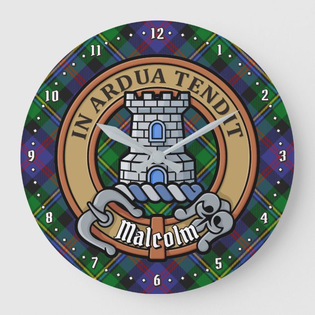 Relógio Grande Clan Malcolm Crest over Tartan (Frente)