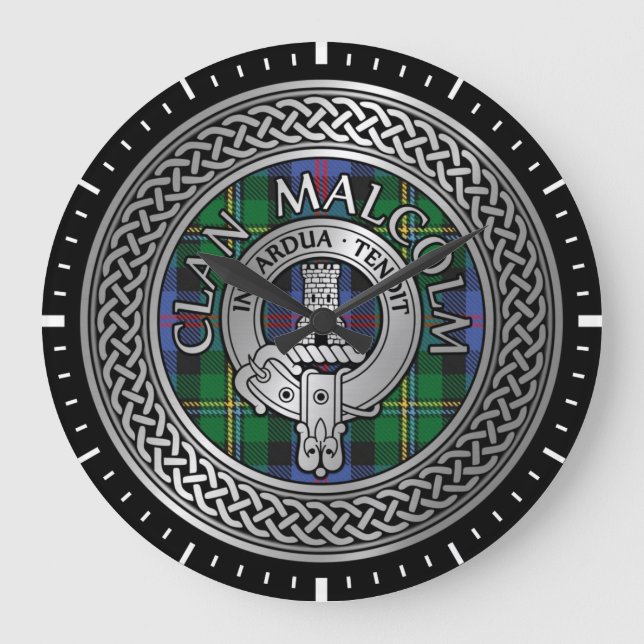 Relógio Grande Clan Malcolm Crest & Tartan Knot (Frente)