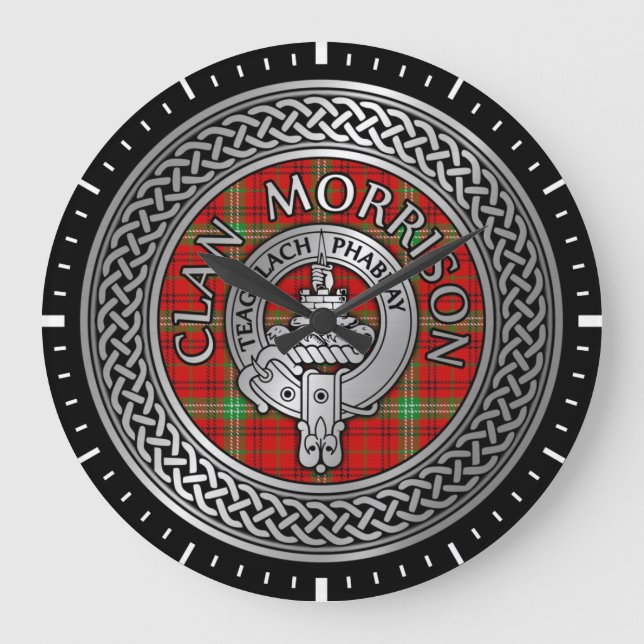 Relógio Grande Clan Morrison Crest & Tartan Knot Large Clock (Frente)