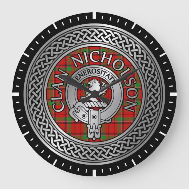 Relógio Grande Clan Nicholson Crest & Tartan Knot (Frente)