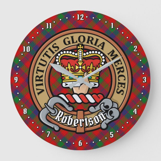 Relógio Grande Clan Robertson Crest sobre Tartan (Frente)