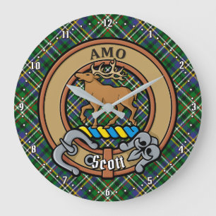 Relógio Grande Clan Scott Crest sobre Green Tartan