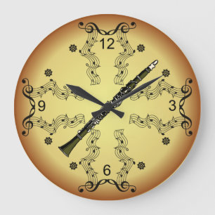 Relógio Grande Clarinet ~ Deslocamento Musical ~ Fundo Ouro ~