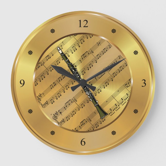 Relógio Grande Clarinet ~ Sheet Music ~ Dourado Background ~ Únic (Frente)