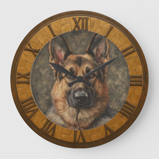 Relógio Grande Classic German Shepherd  Rustic Art Home & Office (Frente)