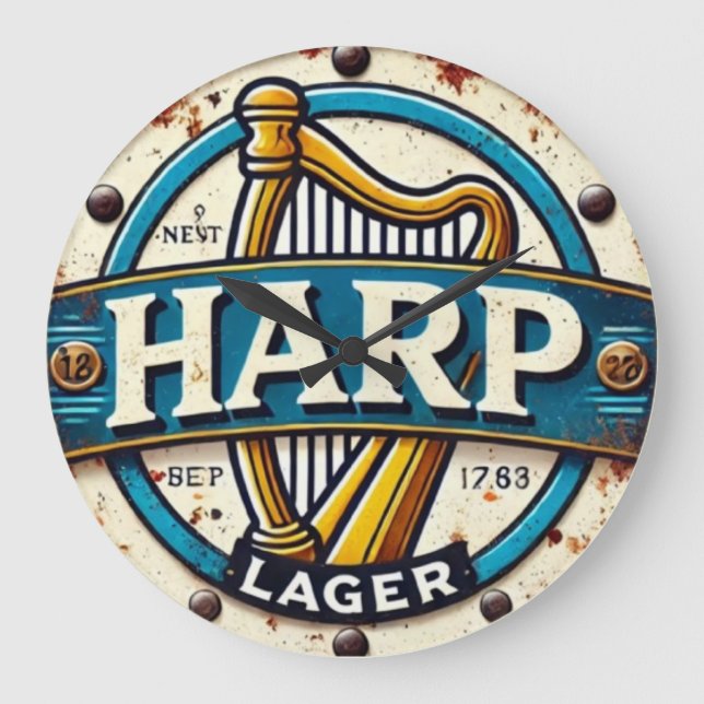 Relógio Grande Classic Harp Lager Beer Logo Round (Frente)