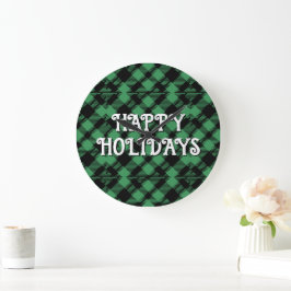 Relógio Grande Classic Holiday Green Checkered Pattern Custom