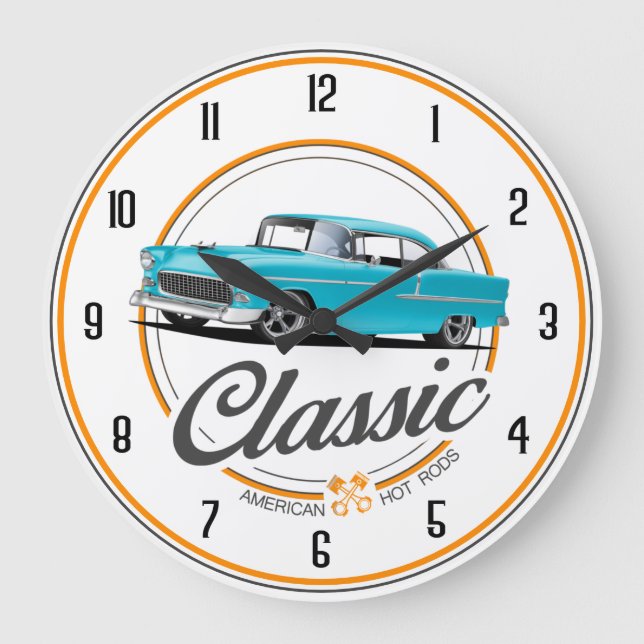 Relógio Grande Clássico Americano 1955 Hot Rods Large Clock (Frente)