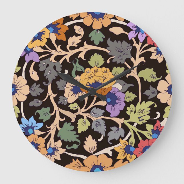 Relógio Grande Clássico Islâmico: Ornamento Sem Costura Floral (Frente)