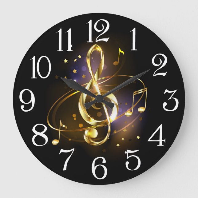 Relógio Grande Clef Musical Triplo Dourado (Frente)