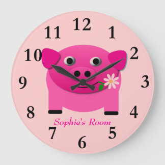Relógio Grande Clock de mural rosa feminino personalizado com nom