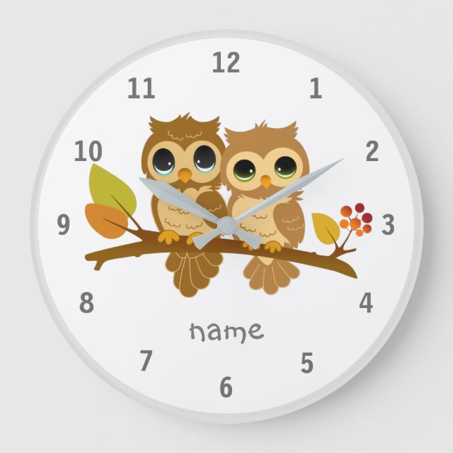Relógio Grande Clock de Muro de Coruja Animal da Floresta (Frente)
