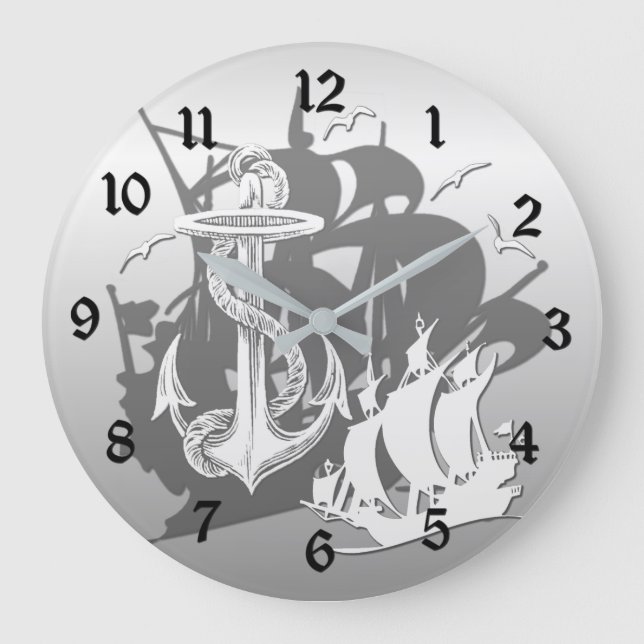 Relógio Grande Clock de Parede Branca de Silhueta Pirata (Frente)