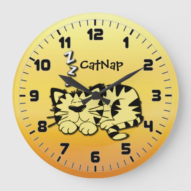 Relógio Grande Clock de Parede de Gato Gato Amarelo-Gato (Frente)