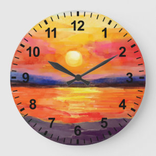 Relógio Grande Clock de Parede Sunset com Aquarela