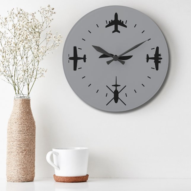 Relógio Grande Clock Face with Airplane icons Cool Pilot Aviation (Criador carregado)