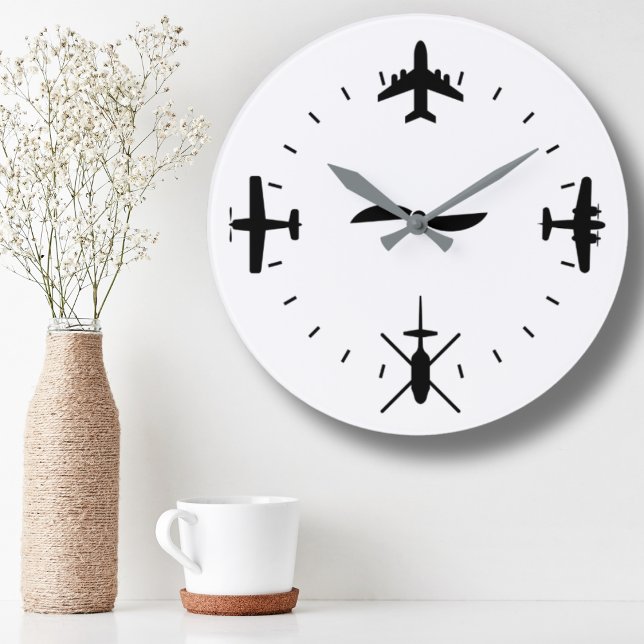 Relógio Grande Clock Face with Airplane icons Cool Pilot Aviation (Criador carregado)