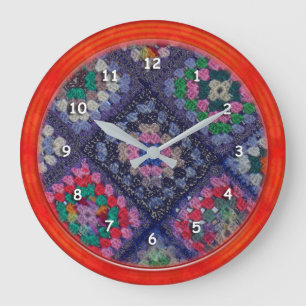 Relógio Grande Clock - Granny Square Afghan with RedFrame