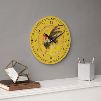 Relógio Grande Clock - Rooster and Yellow Background