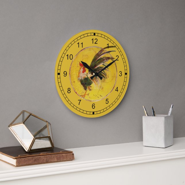 Relógio Grande Clock - Rooster and Yellow Background (Escritório)