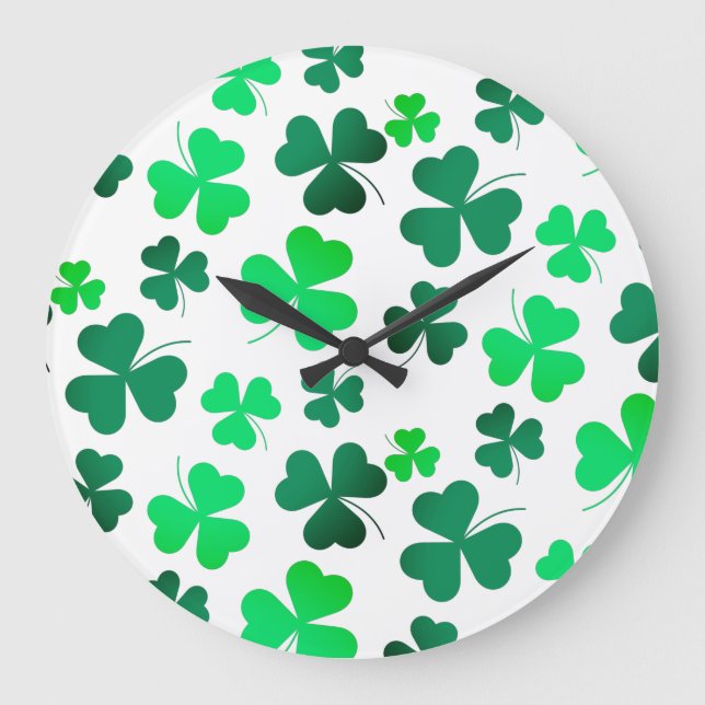 Relógio Grande Clover Shamrock Leaf Floral Modern Elegante (Frente)