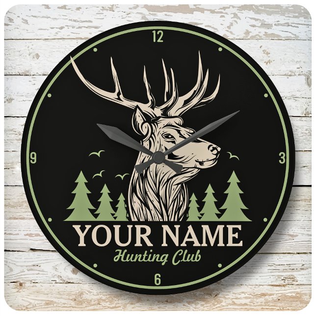 Relógio Grande Clube Personalizado de Caça a Deer Elk Antler (Criador carregado)