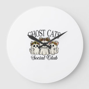 Relógio Grande Clube Social de Gato Fantasma de Halloween Gato As