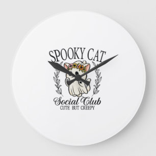 Relógio Grande Clube Social de Gato Fantasma de Halloween Retro F