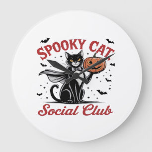 Relógio Grande Clube Social Gato Assustador PNG - Clássico Estilo