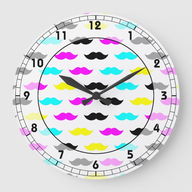 Relógio Grande CMYK hipster mustache pattern (Frente)