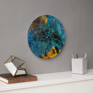 Relógio Grande Cobre Moderno Metálico Azul Dourado