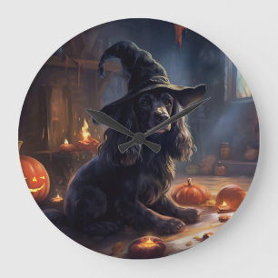 Relógio Grande Cocker Spaniel Pumpkins Halloween Assustado