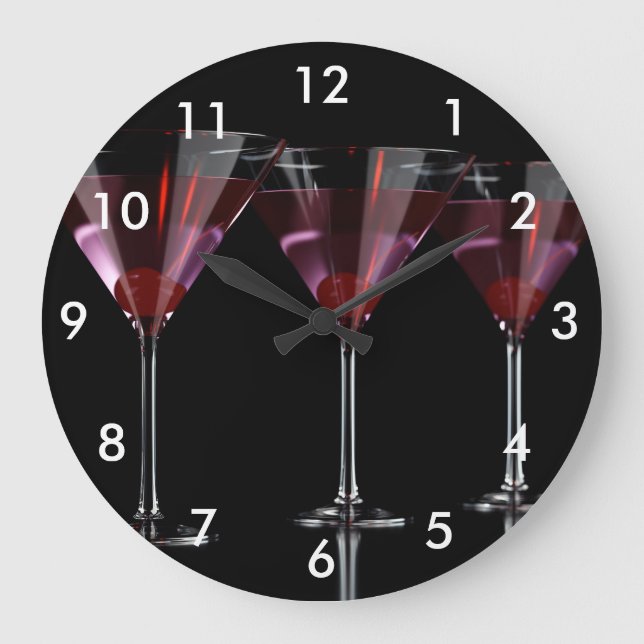 Relógio Grande Cocktails vermelhos em vidro martini com cereja (Frente)