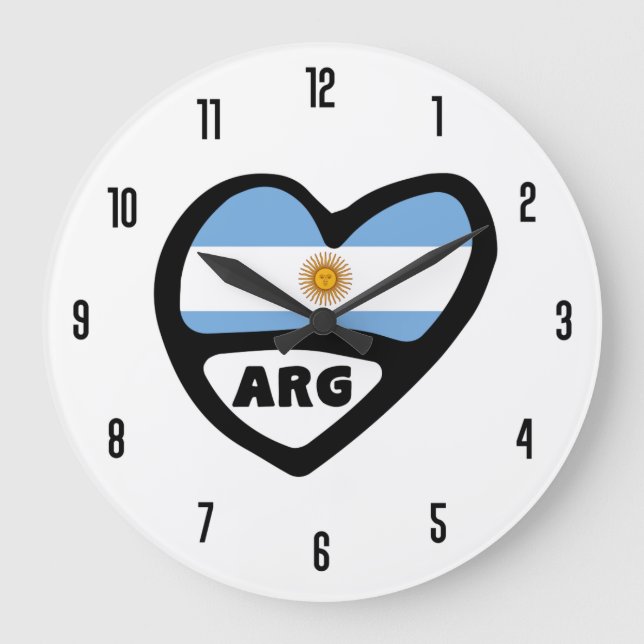 Relógio Grande Código do País Argentina, ARG Flag Heart (Frente)