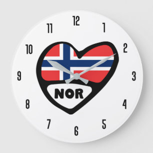 Relógio Grande Código do país da Noruega NOR Flag Heart