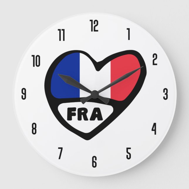 Relógio Grande Código do País França FRA Sinalizador Heart (Frente)