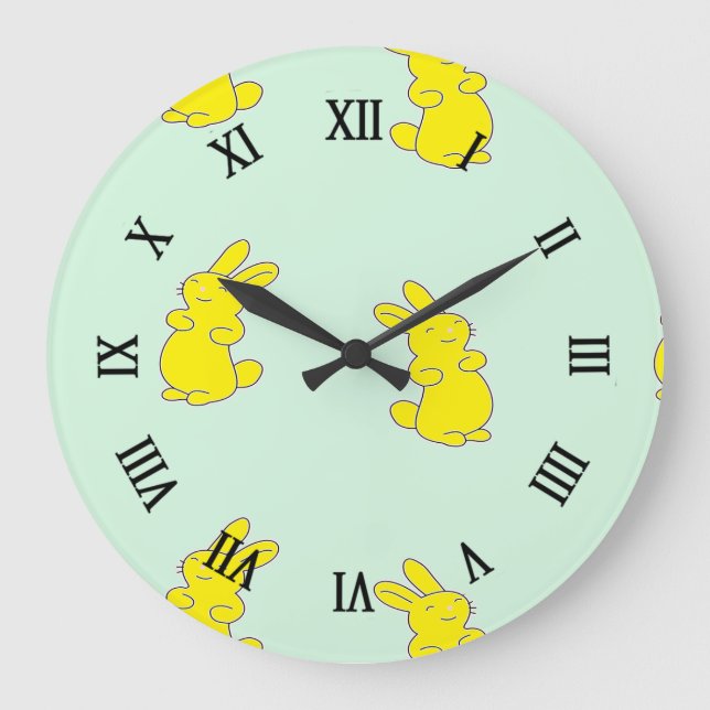 Relógio Grande Coelhinhos amarelos felizes no chalé (Frente)