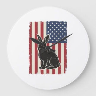 Relógio Grande Coelho Patriótico Bandeira Americana Gravura Vinta