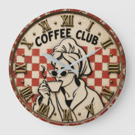 Relógio Grande Coffee Club Vintage Retro Coffee Lover Kitchen