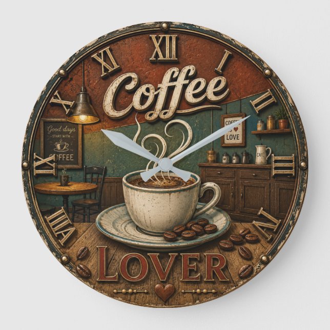 Relógio Grande Coffee Lover Rustic Shop  (Frente)