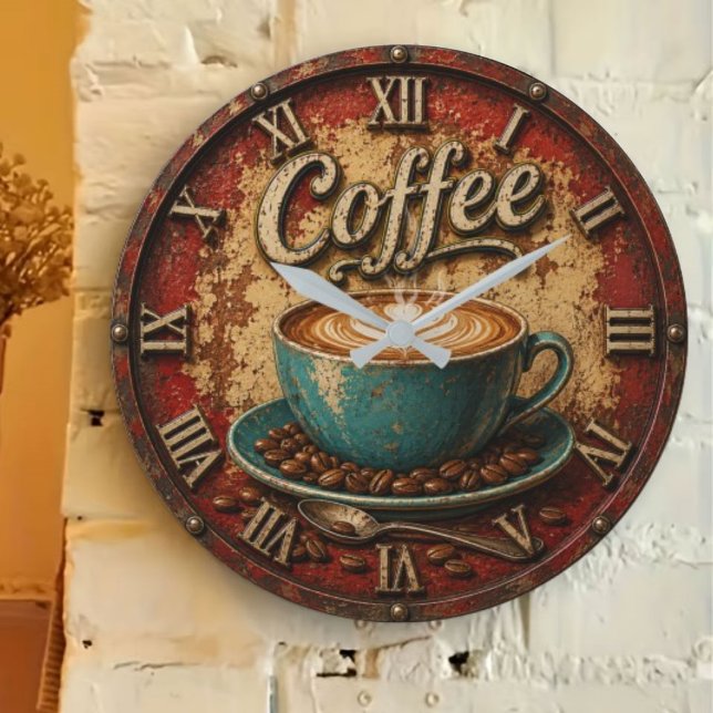 Relógio Grande Coffee Rustic Farmhouse Bar Vintage Kitchen  (Criador carregado)