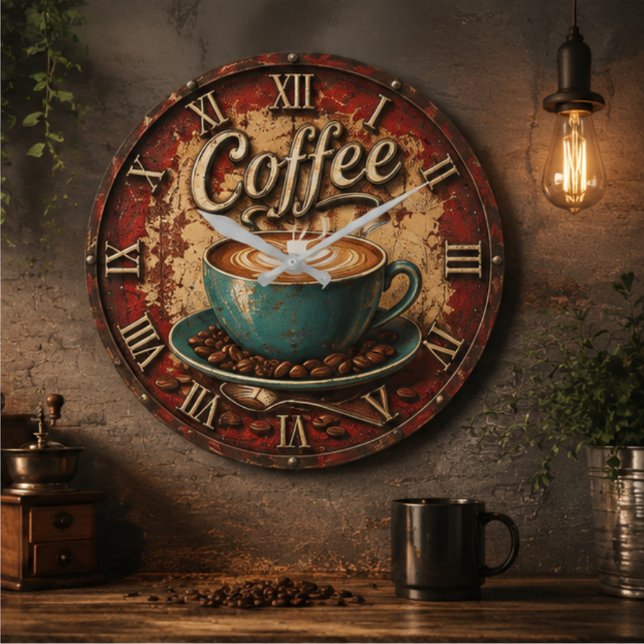Relógio Grande Coffee Rustic Farmhouse Bar Vintage Kitchen  (Criador carregado)