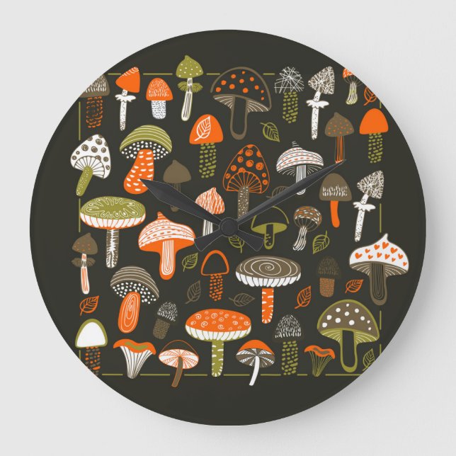 Relógio Grande Cogumelos Coloridos: Coleção de Fadas (Frente)