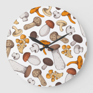 Relógio Grande Cogumelos desenhados à mão: fundo de comida.