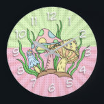 Relógio Grande Cogumelos Magos Retroativos, Rosa e Amarelo<br><div class="desc">Cogumelos mágicos cor-de-rosa,  azuis e amarelos,  estilo de pop de vintagem.</div>