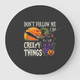 Relógio Grande Coisas Assustadoras Gato de Halloween Bruxa Design