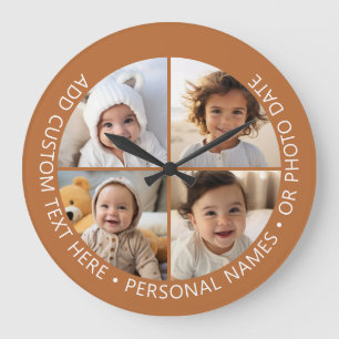 Relógio Grande Colagem de 4 Fotos com Texto Personalizado em Curv