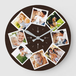 Relógio Grande Colagem de Fotos de Família Rustic Farmhouse Marro